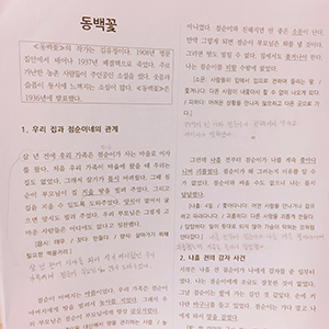 高級韓国語読解の授業で使用する資料。中学1年の国語の教科書に載っている物語だそうです。