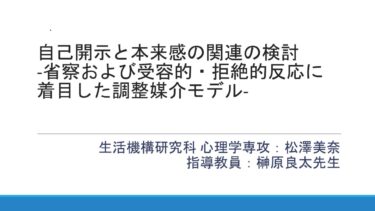 紀要論文紹介（大学院在学生）：自己開示と本来感の関連の検討 －省察および受容的・拒絶的反応に着目した調整媒介モデル－